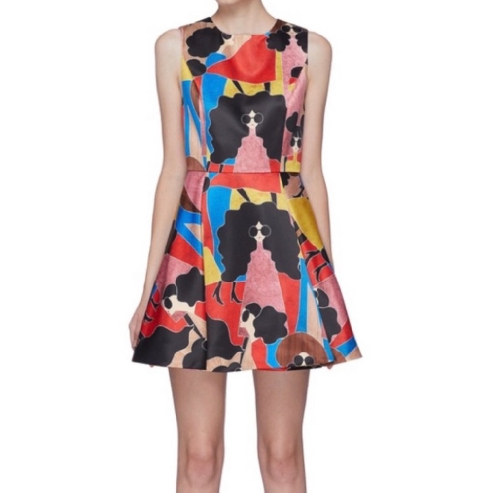 Alice and Olivia Stasia Stace Face Print pleated dress